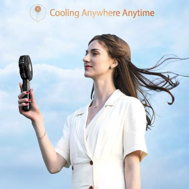 Alt view image 6 of 7 - Handheld Fan, Funme Hand Fan 5000 Battery Quiet Strong Wind [20 Hour/4 Speeds/Unique One Touch Power Off/Easy Clean] Foldable Powerful Cooling Personal Desk Fan Exquisite for Outdoor Travel Home-Black