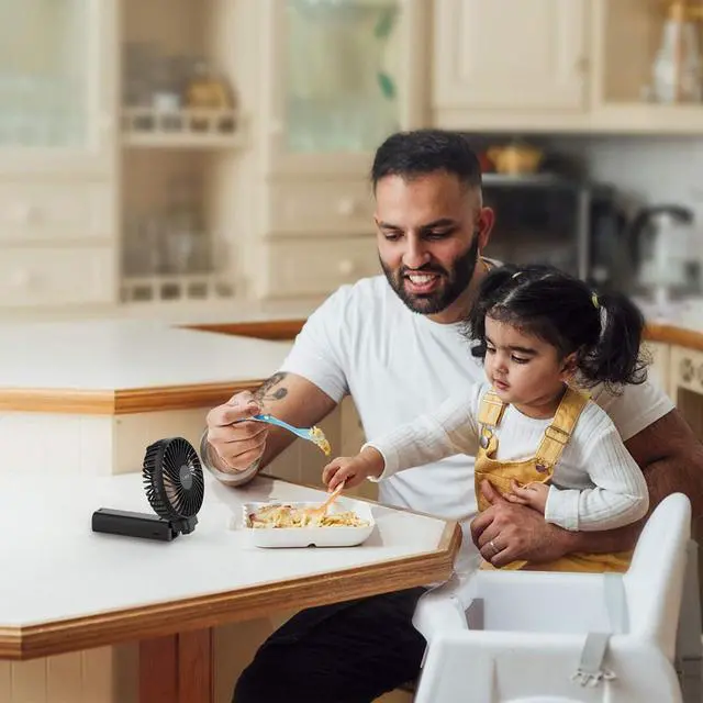 Alt view image 7 of 7 - Handheld Fan, Funme Hand Fan 5000 Battery Quiet Strong Wind [20 Hour/4 Speeds/Unique One Touch Power Off/Easy Clean] Foldable Powerful Cooling Personal Desk Fan Exquisite for Outdoor Travel Home-Black