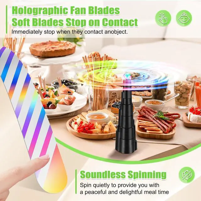 Alt view image 4 of 7 - Fly Fans for Tables, Rechargeable Fly Fan for Outdoor Table, Food Fan Table Top with Colorful Light, Fly Spinner for Home Party Picnic, Restaurant, Camping