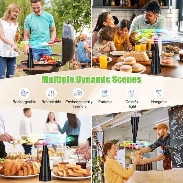 Alt view image 7 of 7 - Fly Fans for Tables, Rechargeable Fly Fan for Outdoor Table, Food Fan Table Top with Colorful Light, Fly Spinner for Home Party Picnic, Restaurant, Camping