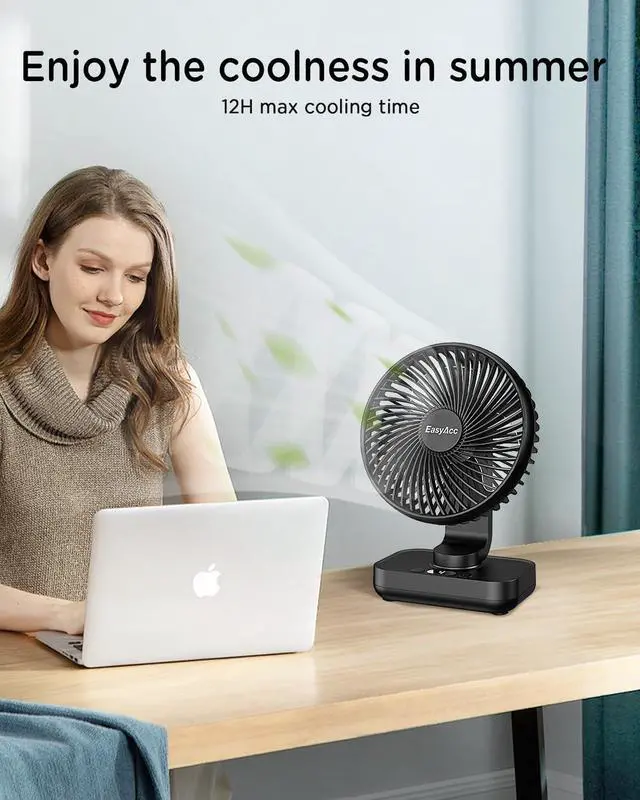 Alt view image 4 of 7 - EasyAcc Small Oscillating Fan - 4000mAh, 5-23 Working Time, Rechargeable Desktop Air Circulate Fan with 4 Speed for Home Office