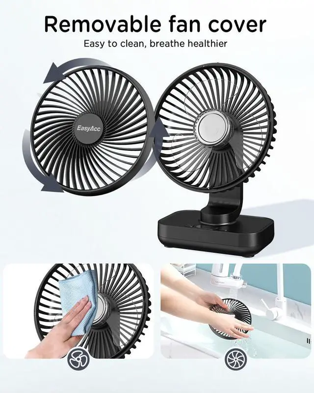 Alt view image 6 of 7 - EasyAcc Small Oscillating Fan - 4000mAh, 5-23 Working Time, Rechargeable Desktop Air Circulate Fan with 4 Speed for Home Office