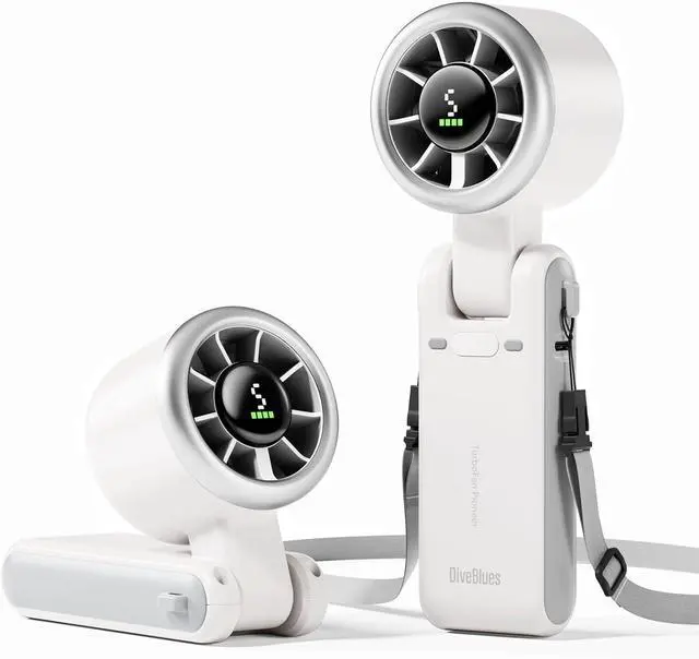 Main image of Diveblues Portable Handheld Turbo Fan, 5 Gear Wind, Battery Operated, Up to 12 Working Hours, 3 IN 1 Hand Fan with Air Turbo Tech Cooling Fan for Outdoor Activities, Travel, Working