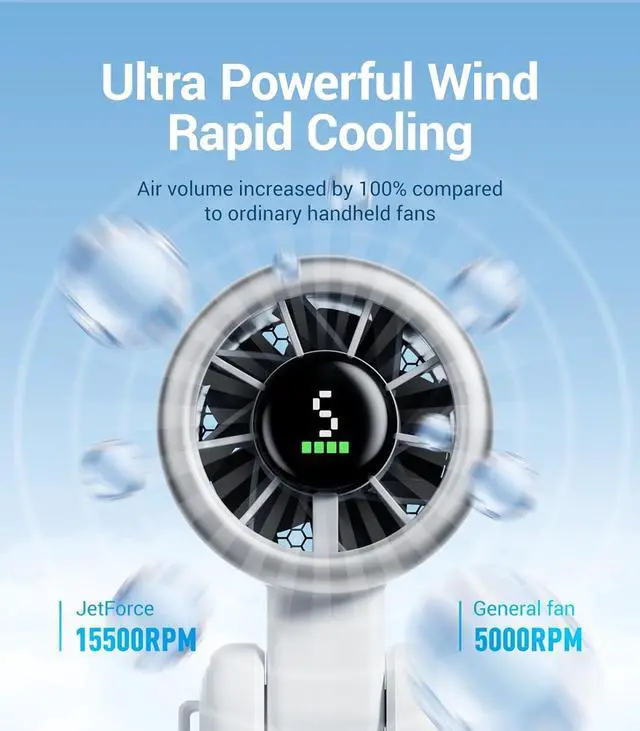 Alt view image 2 of 7 - Diveblues Portable Handheld Turbo Fan, 5 Gear Wind, Battery Operated, Up to 12 Working Hours, 3 IN 1 Hand Fan with Air Turbo Tech Cooling Fan for Outdoor Activities, Travel, Working