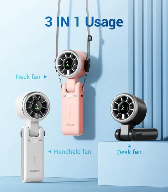 Alt view image 3 of 7 - Diveblues Portable Handheld Turbo Fan, 5 Gear Wind, Battery Operated, Up to 12 Working Hours, 3 IN 1 Hand Fan with Air Turbo Tech Cooling Fan for Outdoor Activities, Travel, Working