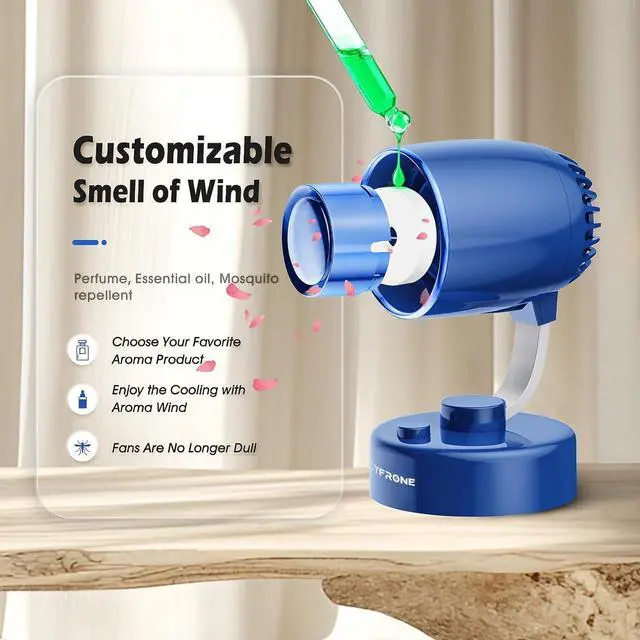 Alt view image 3 of 7 - Portable Small Aroma Desk Fan - USB-C Rechargeable 4000mAh 4 Speeds Mini Quiet Table Fans Tilt Adjustable for Bedroom Office & Home, 9H (Blue)