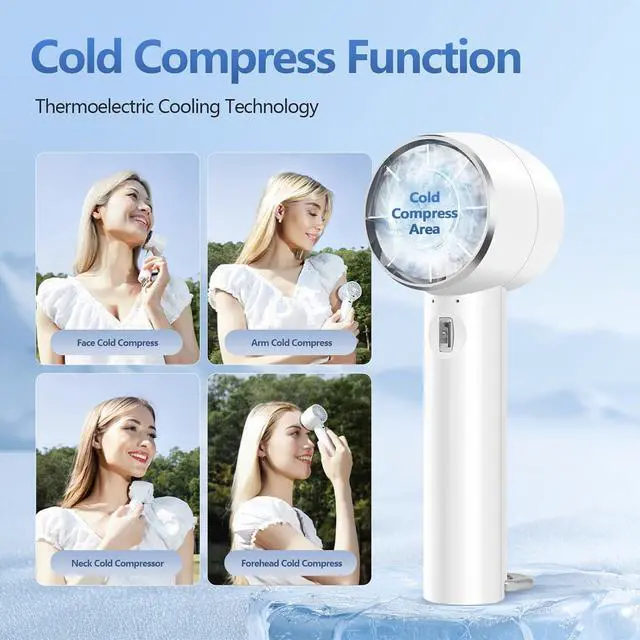 Alt view image 2 of 7 - Handheld Portable Turbo Fan with Cold Compress, High-Speed 2 in 1 Hand Held & Desk Fan, 4200mAh Battery Rechargeable Mini Personal Travel Fan for Home, Office, Outdoor, Makeup (White)