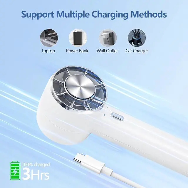 Alt view image 7 of 7 - Handheld Portable Turbo Fan with Cold Compress, High-Speed 2 in 1 Hand Held & Desk Fan, 4200mAh Battery Rechargeable Mini Personal Travel Fan for Home, Office, Outdoor, Makeup (White)