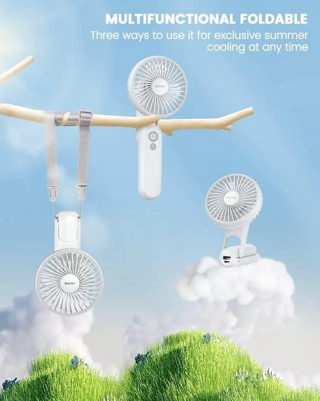 Alt view image 6 of 7 - EasyAcc Portable Hand Held Fan, Ultra Quiet 5 Speed Personal Fan, LED Dispay USB C Rechargeable Handheld Fan, 180° Foldable Small Desk Fan, Electric Cooling Fan&PowerBank for Office Home Travel