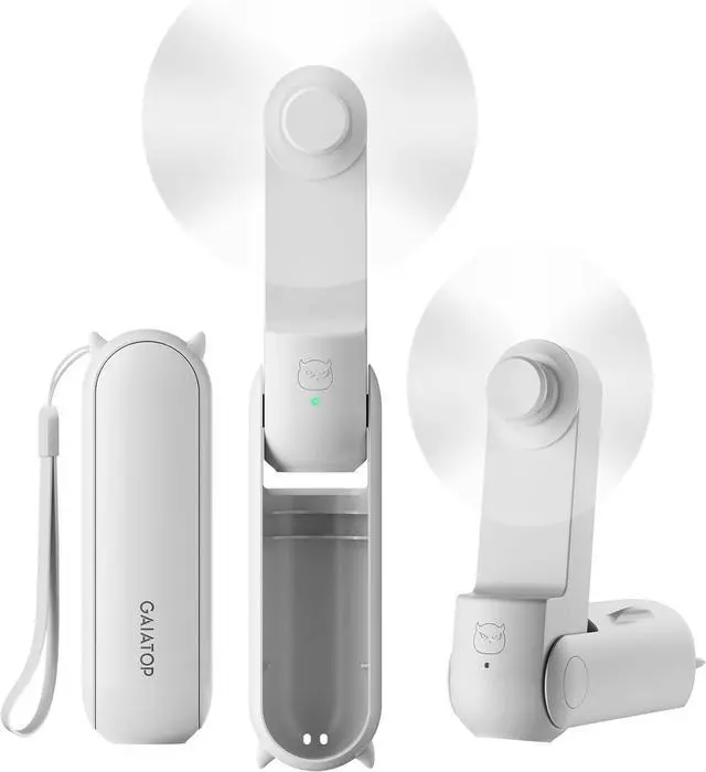 Main image of GAIATOP Portable Handheld Fan, 3 IN 1 Mini Foldable Travel Fans [17H Max Cooling Time] with Power Bank, Pocket Design USB Rechargeable for Travel Concert Lash Makeup, Summer Gifts for Women Girl White