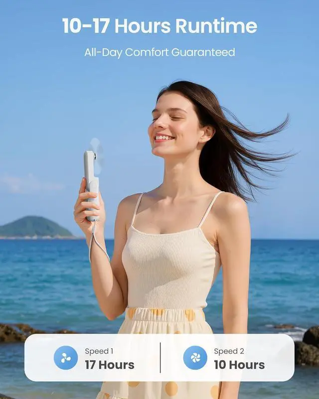 Alt view image 3 of 7 - GAIATOP Portable Handheld Fan, 3 IN 1 Mini Foldable Travel Fans [17H Max Cooling Time] with Power Bank, Pocket Design USB Rechargeable for Travel Concert Lash Makeup, Summer Gifts for Women Girl White