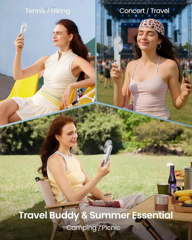 Alt view image 4 of 7 - GAIATOP Portable Handheld Fan, 3 IN 1 Mini Foldable Travel Fans [17H Max Cooling Time] with Power Bank, Pocket Design USB Rechargeable for Travel Concert Lash Makeup, Summer Gifts for Women Girl White