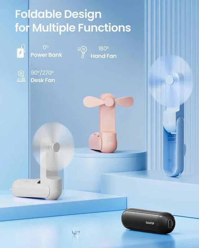 Alt view image 7 of 7 - GAIATOP Portable Handheld Fan, 3 IN 1 Mini Foldable Travel Fans [17H Max Cooling Time] with Power Bank, Pocket Design USB Rechargeable for Travel Concert Lash Makeup, Summer Gifts for Women Girl White