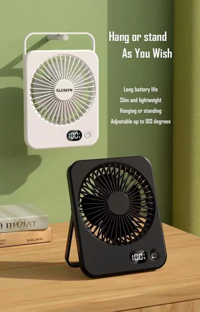 Alt view image 7 of 7 - Desk Fan Rechargeable, Portable Battery Desk Fan for Office Bedroom Bedside, Ultra Silent Table Fan with Strong Airflow, Tilt Folding Fan for Travel, 5-Speed with 1800mAh Battery & LCD Display