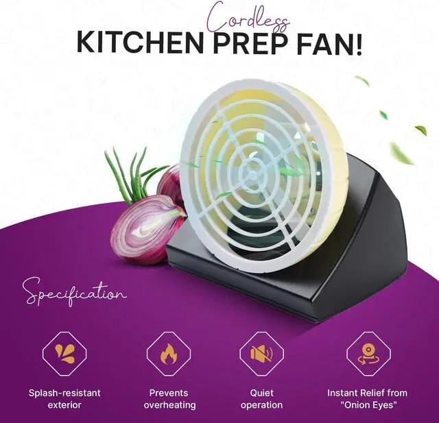 Alt view image 2 of 6 - Fanion Cordless Kitchen Prep Fan - Portable for Cutting Onions Without Tears - Cute Onion-Shaped Fanion for Comfortable Cooking & Meal Preparation - Portable and Battery Operated (Sweet)