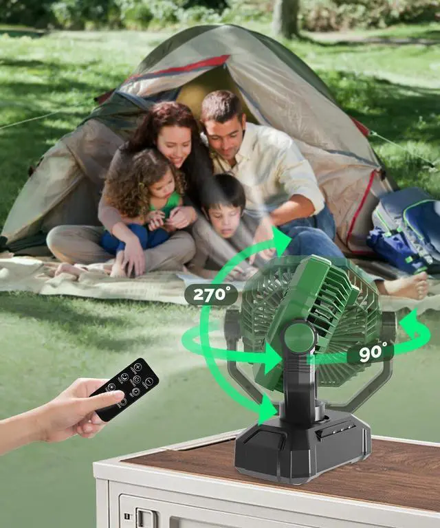 Alt view image 4 of 7 - 20000mAh Portable Camping Fan with Lights, Rechargeable Battery Operated Fan, Battery Powered Outdoor Beach Tent with 3 Speeds & Hook, Personal USB Table for Travel Camping Tent