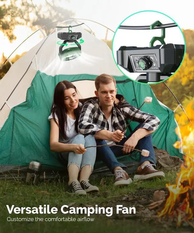 Alt view image 5 of 7 - 20000mAh Portable Camping Fan with Lights, Rechargeable Battery Operated Fan, Battery Powered Outdoor Beach Tent with 3 Speeds & Hook, Personal USB Table for Travel Camping Tent