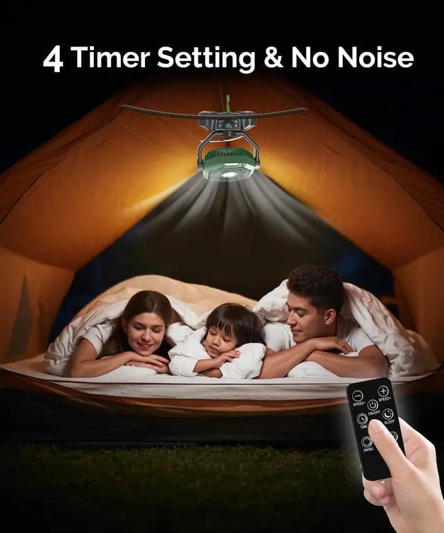 Alt view image 7 of 7 - 20000mAh Portable Camping Fan with Lights, Rechargeable Battery Operated Fan, Battery Powered Outdoor Beach Tent with 3 Speeds & Hook, Personal USB Table for Travel Camping Tent
