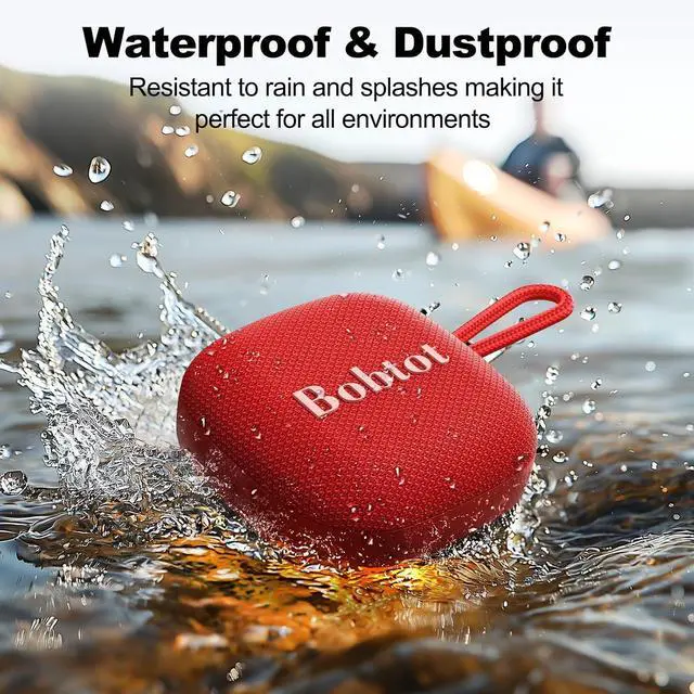 Alt view image 4 of 6 - Bobtot Portable Bluetooth Speakers Wireless - IPX7 Waterproof Shower Speaker with 16 Hours Playtime, Loud Stereo Sound, TWS, Built-in Mic, Mini Size with Lanyard to Carry, Red