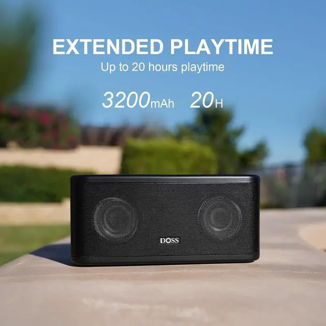 Alt view image 4 of 6 - DOSS SoundBox Plus Bluetooth Speaker with Superior Sound, Bluetooth 5.0, Wireless Stereo Pairing, Built-in Mic, 20H Playtime, Portable for Hking, Beach, Camping. Outdoor, Home - Black. Upgrade version