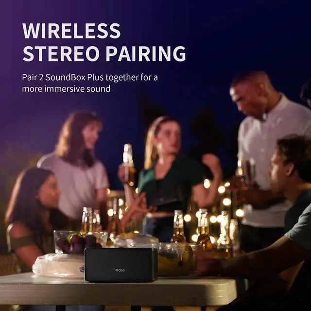 Alt view image 5 of 6 - DOSS SoundBox Plus Bluetooth Speaker with Superior Sound, Bluetooth 5.0, Wireless Stereo Pairing, Built-in Mic, 20H Playtime, Portable for Hking, Beach, Camping. Outdoor, Home - Black. Upgrade version