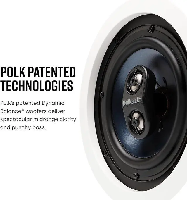 Alt view image 5 of 7 - Polk Audio RC6s in-Ceiling 6.5" Stereo Speaker, Dual Channel from a Single Location, Great for Damp, Humid Placement, (White, Paintable Grille)