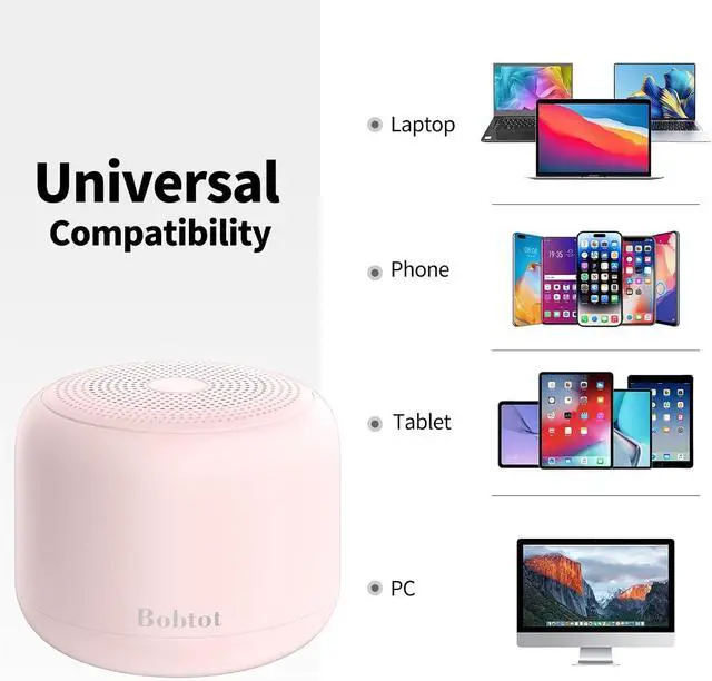 Alt view image 7 of 7 - Bobtot Portable Bluetooth Speakers with Strap Easy to Carry, Wireless IPX5 Waterproof Mini Speaker with Loud Stereo Sound, 20 Hours Playtime, Rechargeable Battery, Built-in Microphone, Pink