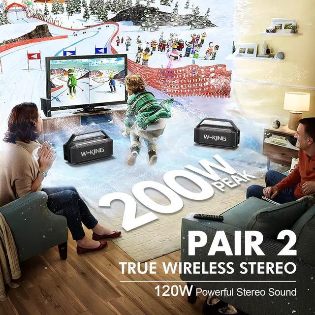 Alt view image 5 of 7 - W-KING Portable Loud Bluetooth Speaker, 100W Max Waterproof Outdoor Speakers Bluetooth Wireless, IPX6 Party Big Large Speaker Boombox, 60W Exlarge Deep Bass Passive Radiator/40H/Power Bank/TF/AUX/EQ