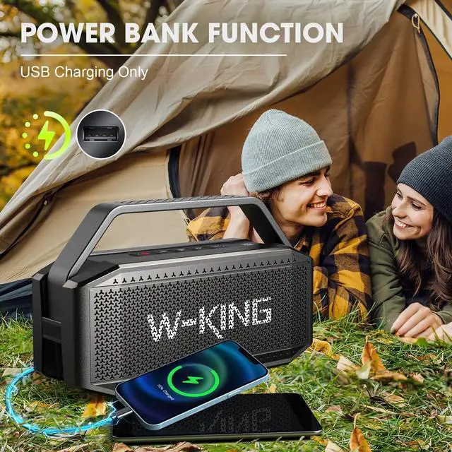 Alt view image 7 of 7 - W-KING Portable Loud Bluetooth Speaker, 100W Max Waterproof Outdoor Speakers Bluetooth Wireless, IPX6 Party Big Large Speaker Boombox, 60W Exlarge Deep Bass Passive Radiator/40H/Power Bank/TF/AUX/EQ