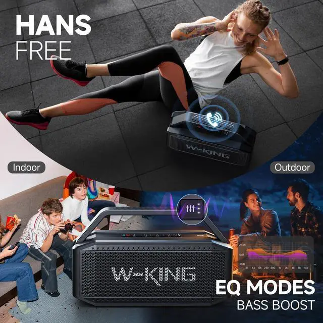 Alt view image 6 of 7 - W-KING Portable Loud Bluetooth Speaker, 100W Max Waterproof Outdoor Speakers Bluetooth Wireless, IPX6 Party Big Large Speaker Boombox, 60W Exlarge Deep Bass Passive Radiator/40H/Power Bank/TF/AUX/EQ