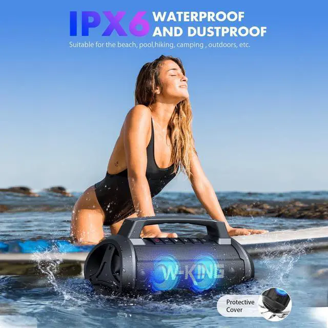 Alt view image 3 of 7 - W-KING Portable Speakers Bluetooth Wireless, 120W Max Loudest Bluetooth Speaker, IPX6 Waterproof Outdoor Speaker with 70W Deep Bass/2*Subwoofer/DSP/EQ/42H/LED/MAC-in/Power Bank, Large Party Boombox