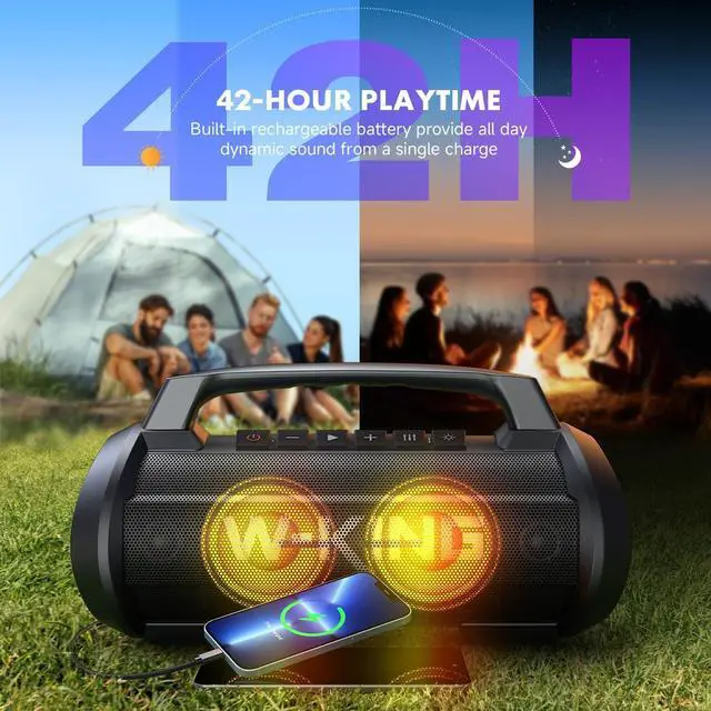 Alt view image 4 of 7 - W-KING Portable Speakers Bluetooth Wireless, 120W Max Loudest Bluetooth Speaker, IPX6 Waterproof Outdoor Speaker with 70W Deep Bass/2*Subwoofer/DSP/EQ/42H/LED/MAC-in/Power Bank, Large Party Boombox