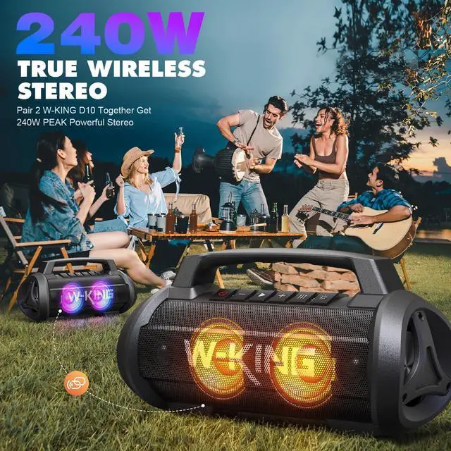 Alt view image 5 of 7 - W-KING Portable Speakers Bluetooth Wireless, 120W Max Loudest Bluetooth Speaker, IPX6 Waterproof Outdoor Speaker with 70W Deep Bass/2*Subwoofer/DSP/EQ/42H/LED/MAC-in/Power Bank, Large Party Boombox
