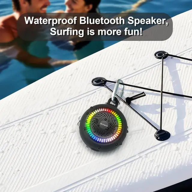 Alt view image 3 of 7 - SOWO Shower Speaker Bluetooth Waterproof | Small Portable Wireless Bluetooth Speaker with Clip | Powerful Bass and Louder Volume | Colorful Lights and Lightweight | for Bathroom,Travel,Beach | Black