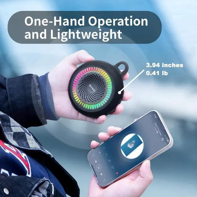 Alt view image 4 of 7 - SOWO Shower Speaker Bluetooth Waterproof | Small Portable Wireless Bluetooth Speaker with Clip | Powerful Bass and Louder Volume | Colorful Lights and Lightweight | for Bathroom,Travel,Beach | Black