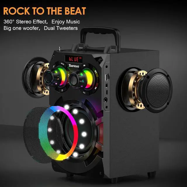 Alt view image 3 of 7 - 60W Bluetooth Speaker, Party Speakers Wireless with 8000mAh Battery & Subwoofer, Bluetooth 5.0, Deep Bass, 2.1 Surround Sound & Phone Stand for Home, Outdoor, Camping (Black)
