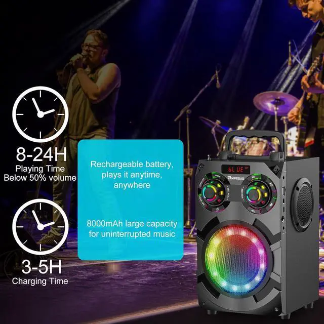 Alt view image 4 of 7 - 60W Bluetooth Speaker, Party Speakers Wireless with 8000mAh Battery & Subwoofer, Bluetooth 5.0, Deep Bass, 2.1 Surround Sound & Phone Stand for Home, Outdoor, Camping (Black)