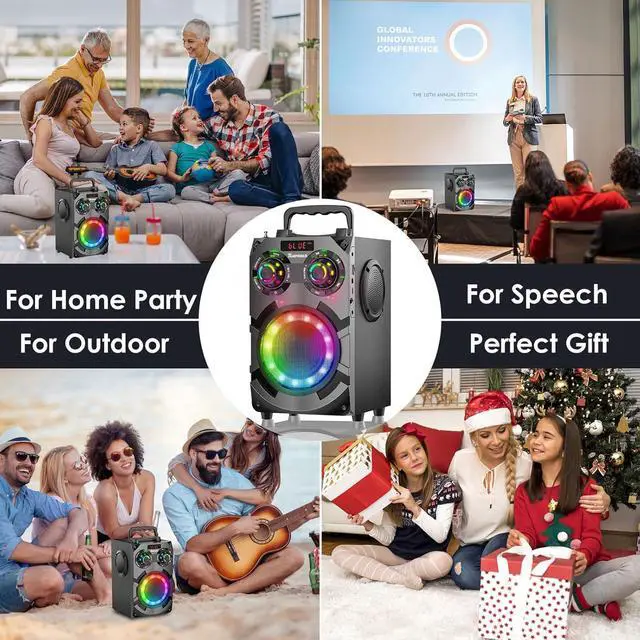 Alt view image 6 of 7 - 60W Bluetooth Speaker, Party Speakers Wireless with 8000mAh Battery & Subwoofer, Bluetooth 5.0, Deep Bass, 2.1 Surround Sound & Phone Stand for Home, Outdoor, Camping (Black)