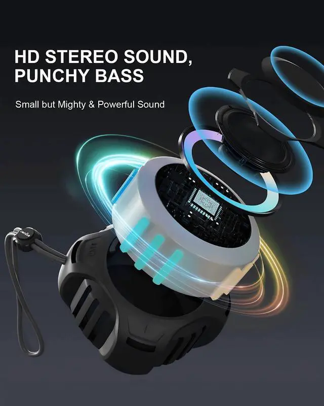 Alt view image 2 of 7 - comiso Waterproof Speaker with Robust Bass, Shower Speaker with Dynamic Light, TWS Mode, Loud HD Sound, IP67 Waterproof, 2000mAh, Portable Wireless Speakers for Home, Outdoor/Kayak, Gift for Unisex.