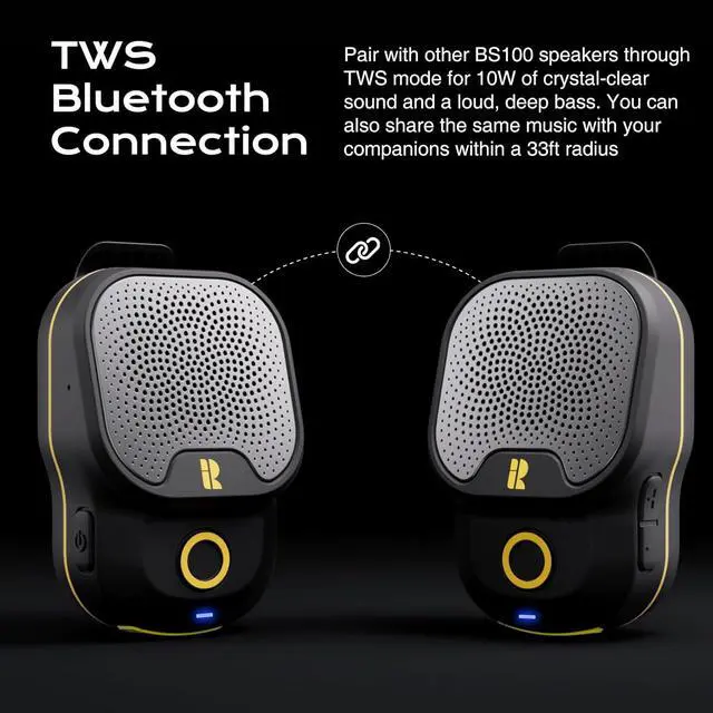 Alt view image 6 of 6 - Wearable Bluetooth V5.3 Speaker, 30H Working Time Clip-On Wireless Jobsite Water-Resistant Portable Speaker, Built-in ENC Mic for Hands-Free Music/Calls, IPX7 Waterproof, TWS Portable Speaker