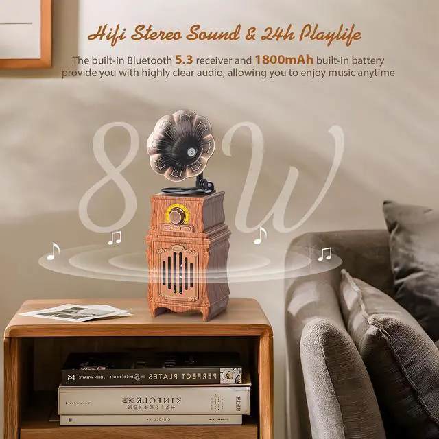 Alt view image 2 of 7 - Retro Bluetooth Speaker with FM Radio, Bass, Retro Radio 5.3 Wireless Speaker Vintage Radios Support USB/TF/AUX Player for Home Office Room Outdoor Party, Portable Rechargeable