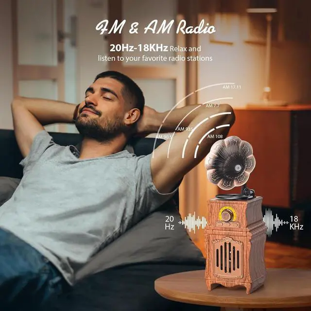 Alt view image 4 of 7 - Retro Bluetooth Speaker with FM Radio, Bass, Retro Radio 5.3 Wireless Speaker Vintage Radios Support USB/TF/AUX Player for Home Office Room Outdoor Party, Portable Rechargeable