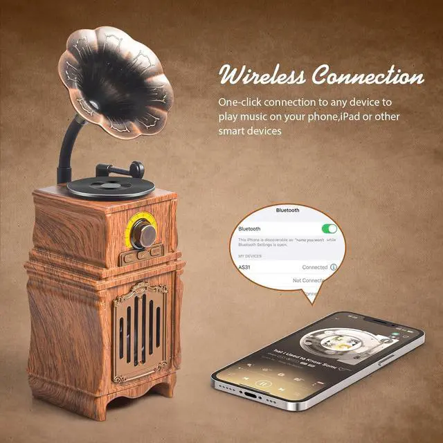 Alt view image 3 of 7 - Retro Bluetooth Speaker with FM Radio, Bass, Retro Radio 5.3 Wireless Speaker Vintage Radios Support USB/TF/AUX Player for Home Office Room Outdoor Party, Portable Rechargeable