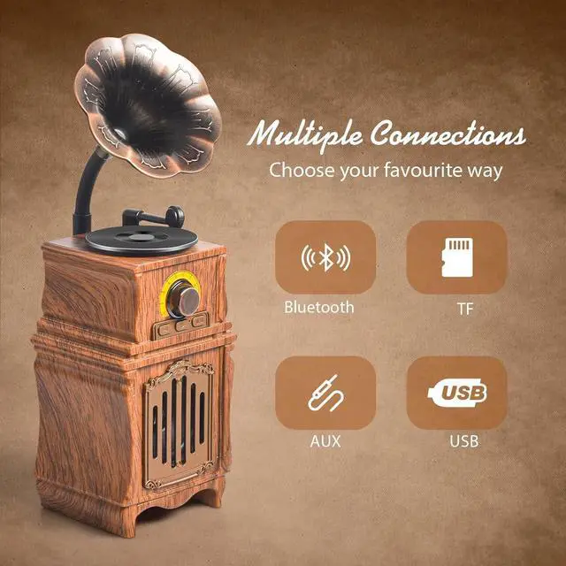 Alt view image 6 of 7 - Retro Bluetooth Speaker with FM Radio, Bass, Retro Radio 5.3 Wireless Speaker Vintage Radios Support USB/TF/AUX Player for Home Office Room Outdoor Party, Portable Rechargeable