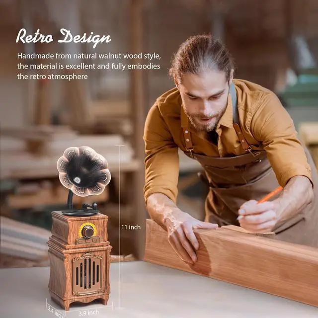 Alt view image 5 of 7 - Retro Bluetooth Speaker with FM Radio, Bass, Retro Radio 5.3 Wireless Speaker Vintage Radios Support USB/TF/AUX Player for Home Office Room Outdoor Party, Portable Rechargeable