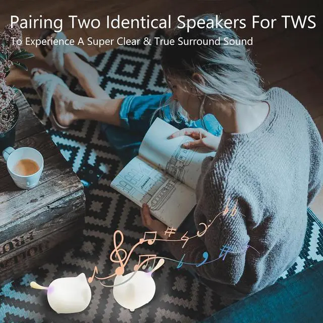 Alt view image 7 of 7 - gingo Kitty Speaker Bluetooth Portable Mini Wireless Speaker with Clarity Stereo, Built-in Mic, Super Bass, Powerful Rich Room-Filling Sound, Cute Pet Subwoofer in White