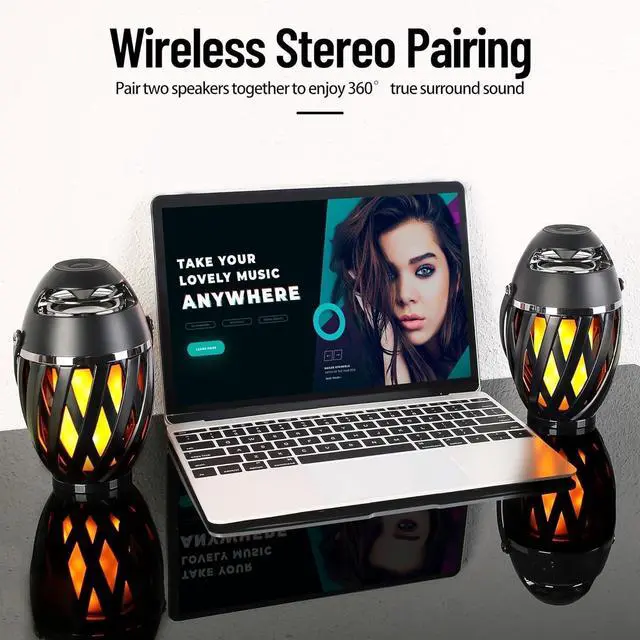 Alt view image 4 of 7 - 2 Pack Outdoor Bluetooth Speakers Waterproof Wireless, Birthday Gifts for Men Dad, LED Flame Ambient Light, Camping Patio Accessories, Unique Gifts for Him Husband Boyfriend Dad Gifts
