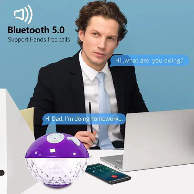 Alt view image 4 of 7 - Blufree Floating Pool Speakers with Colorful Lights, Bluetooth Wireless Pool Speaker Floatable IP68 Waterproof, Built-in Mic & Crystal Clear Sound Bluetooth Hot Tub Speaker for Pool Party Outdoors