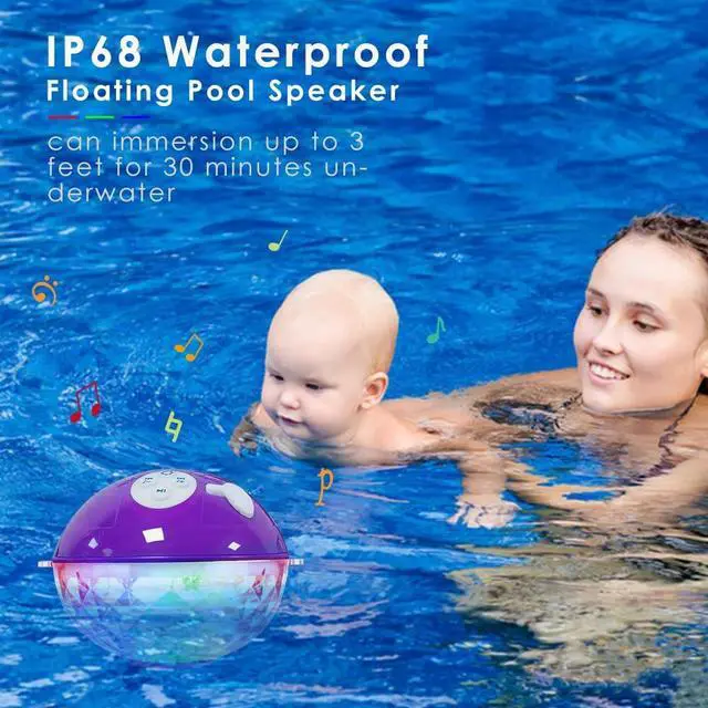 Alt view image 3 of 7 - Blufree Floating Pool Speakers with Colorful Lights, Bluetooth Wireless Pool Speaker Floatable IP68 Waterproof, Built-in Mic & Crystal Clear Sound Bluetooth Hot Tub Speaker for Pool Party Outdoors