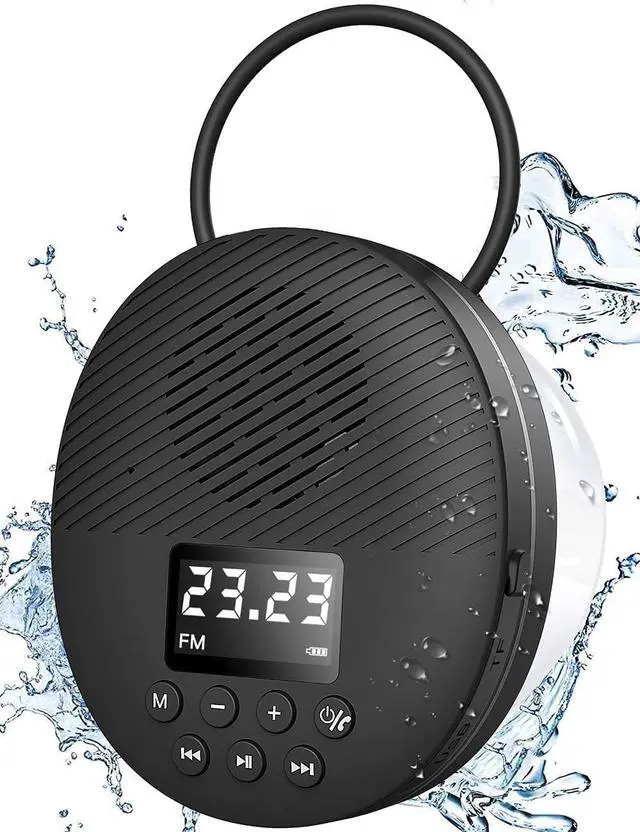 Main image of Shower Radio Speaker with Bluetooth 5.0, AGPTEK Waterproof Wireless Bathroom FM with Suction Cup 12H Long Playback Time, Lanyard, LCD Screen Display, Handsfree Calling, Storage Card Playback Black